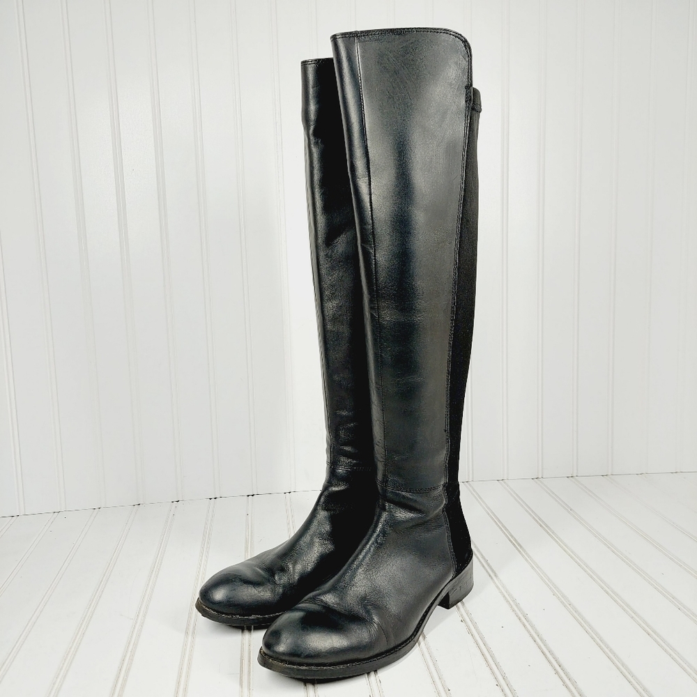 Luichiny Trend Lee Black Leather Stretch Panel Over The Knee Zip Up Boots K29 - Picture 2 of 15